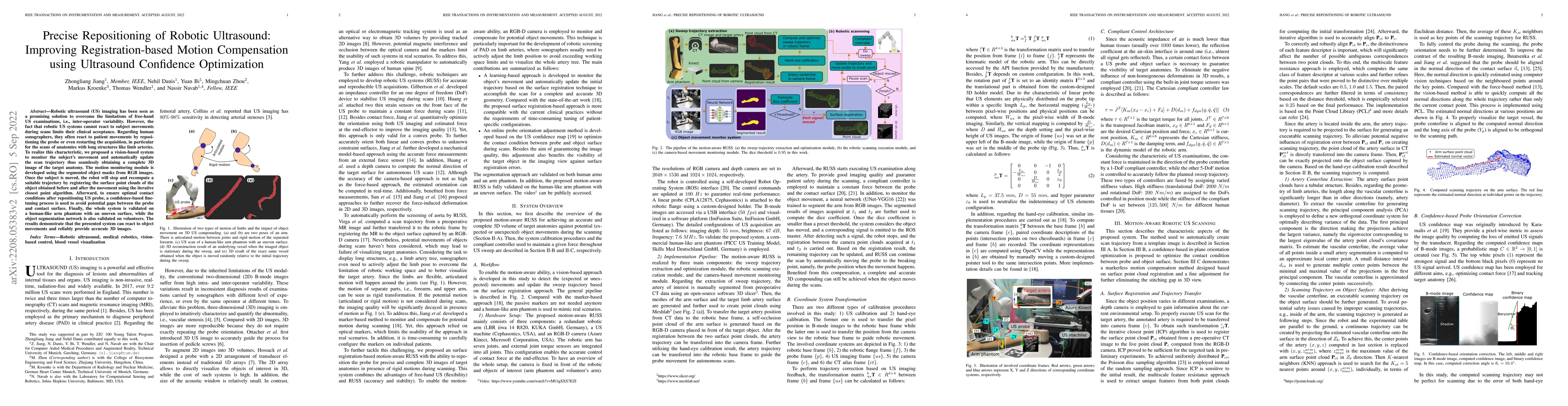 Thumbnail for Precise Repositioning of Robotic Ultrasound: Improving
  Registration-based Motion Compensation using Ultrasound Confidence
  Optimization