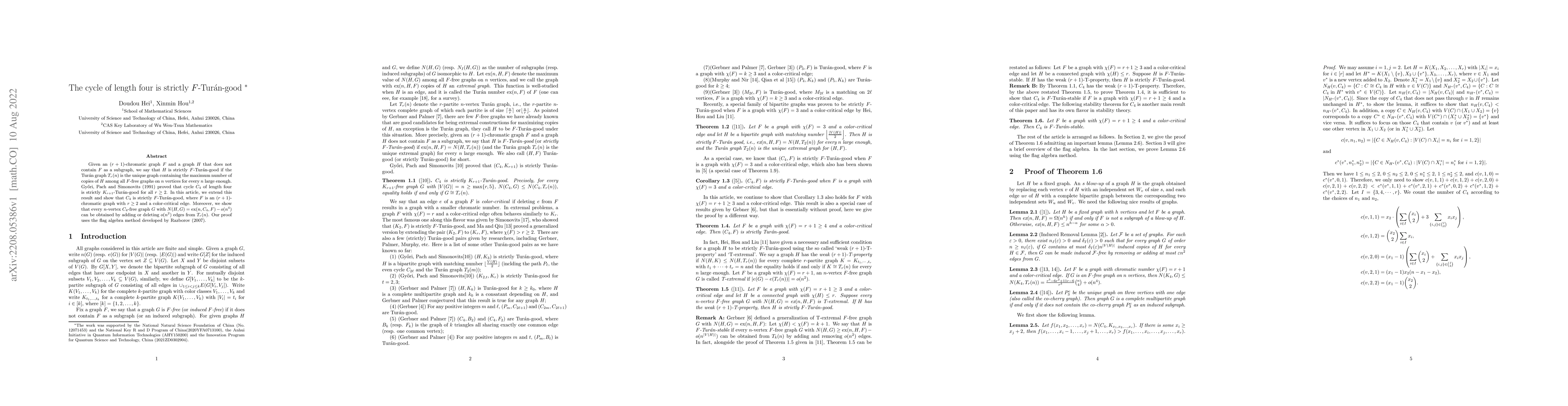 Thumbnail for The cycle of length four is strictly $F$-Tur\'an-good