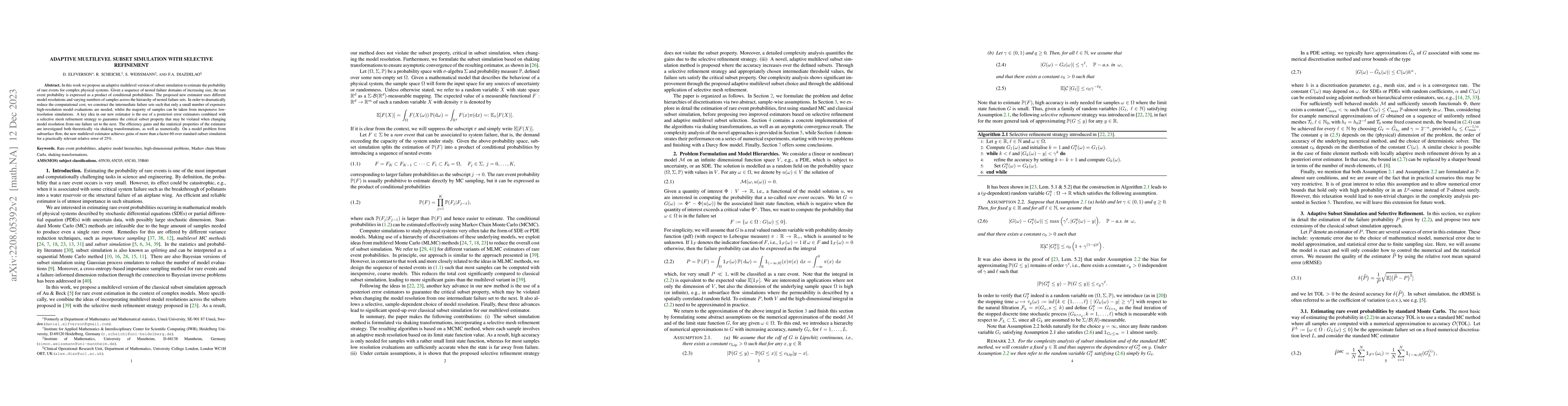 Thumbnail for Adaptive multilevel subset simulation with selective refinement