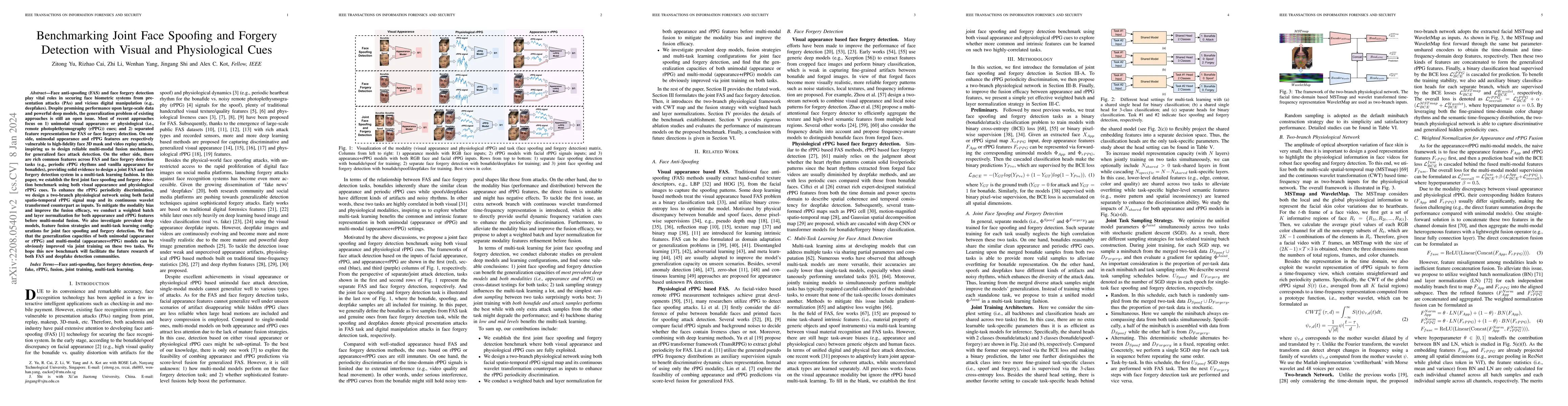 Thumbnail for Benchmarking Joint Face Spoofing and Forgery Detection with Visual and
  Physiological Cues