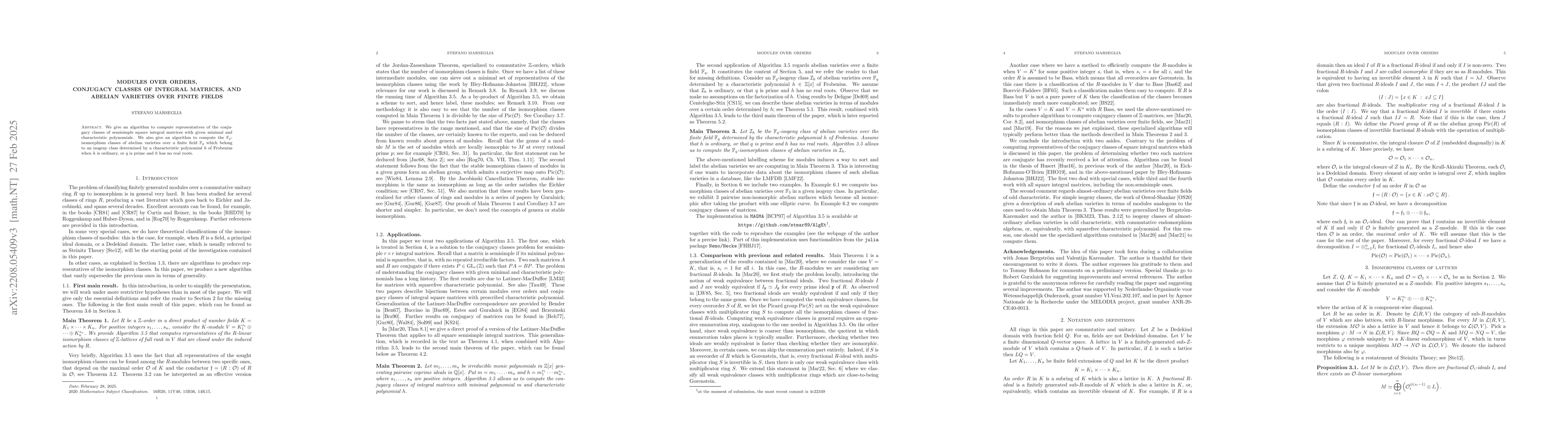Thumbnail for Modules over orders, conjugacy classes of integral matrices, and abelian
  varieties over finite fields