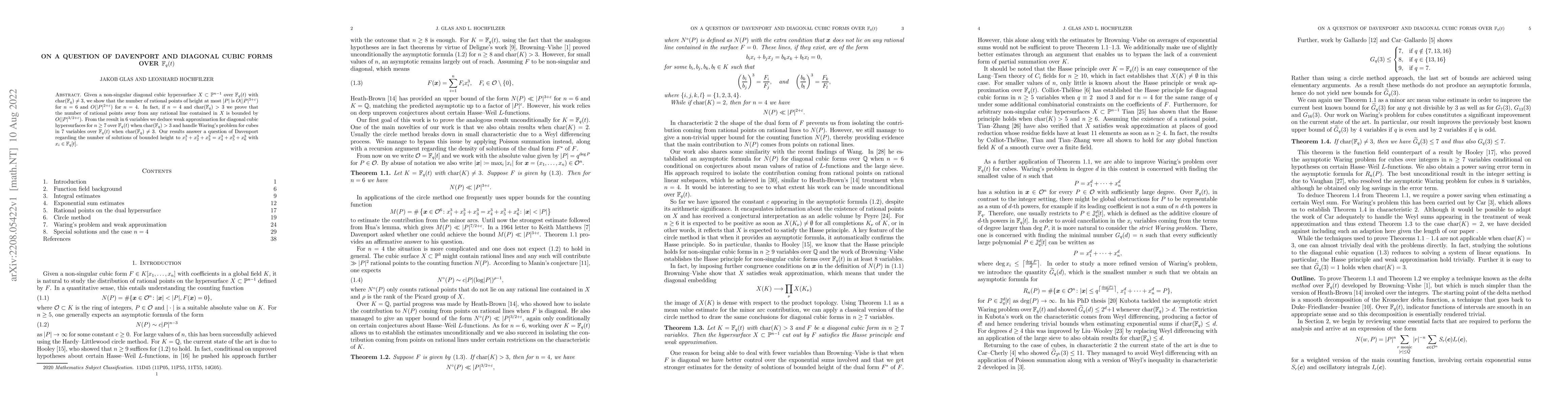 Thumbnail for On a question of Davenport and diagonal cubic forms over
  $\mathbb{F}_q(t)$