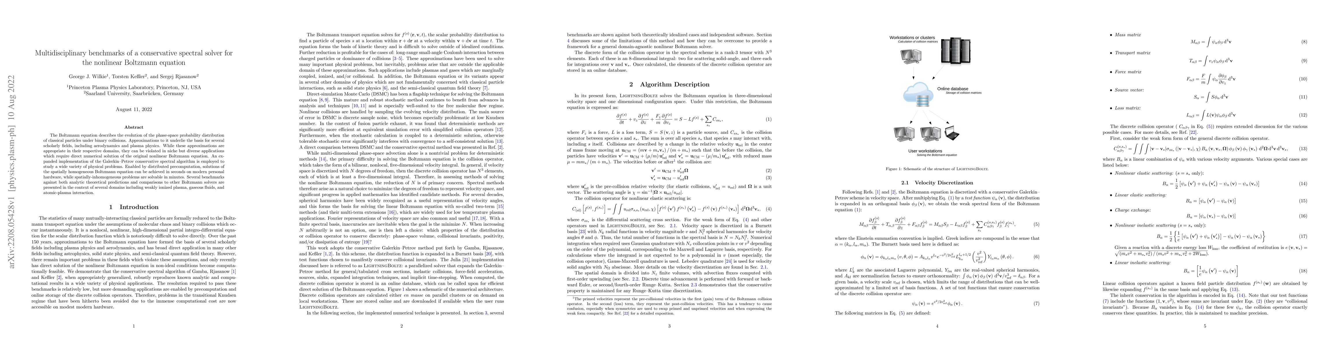Thumbnail for Multidisciplinary benchmarks of a conservative spectral solver for the
  nonlinear Boltzmann equation