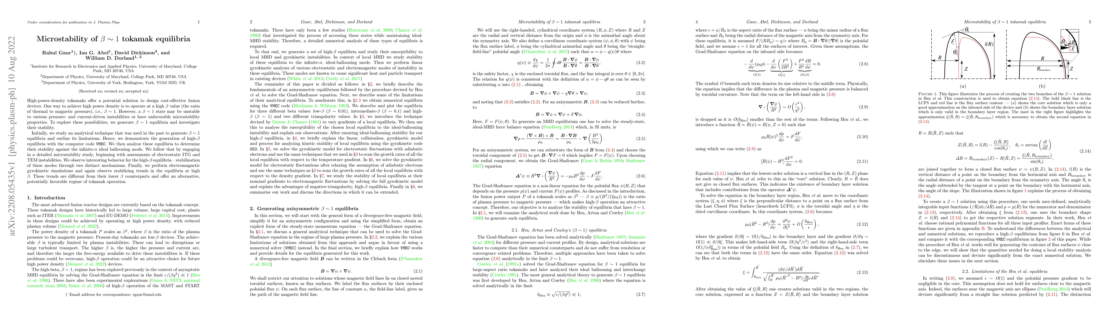 Thumbnail for Microstability of $\beta \sim 1$ tokamak equilibria