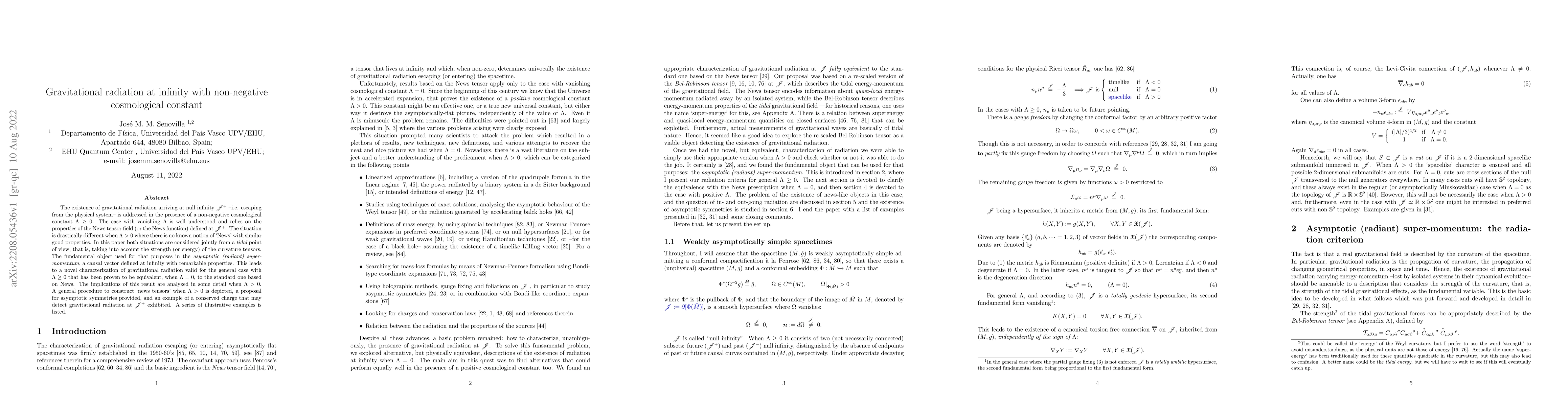 Thumbnail for Gravitational radiation at infinity with non-negative cosmological
  constant