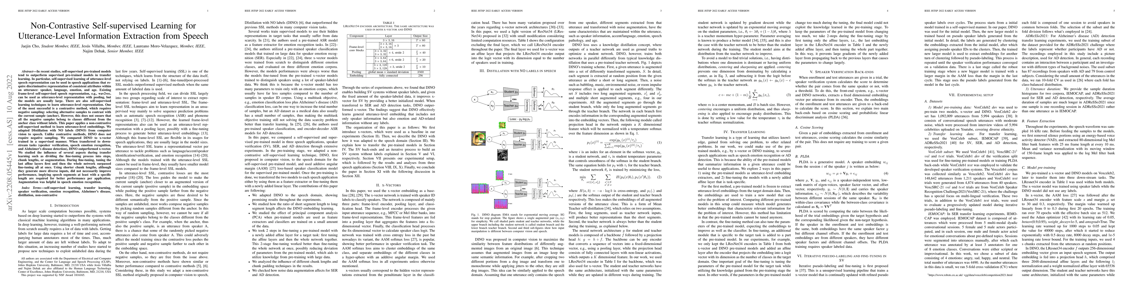 Thumbnail for Non-Contrastive Self-supervised Learning for Utterance-Level Information
  Extraction from Speech