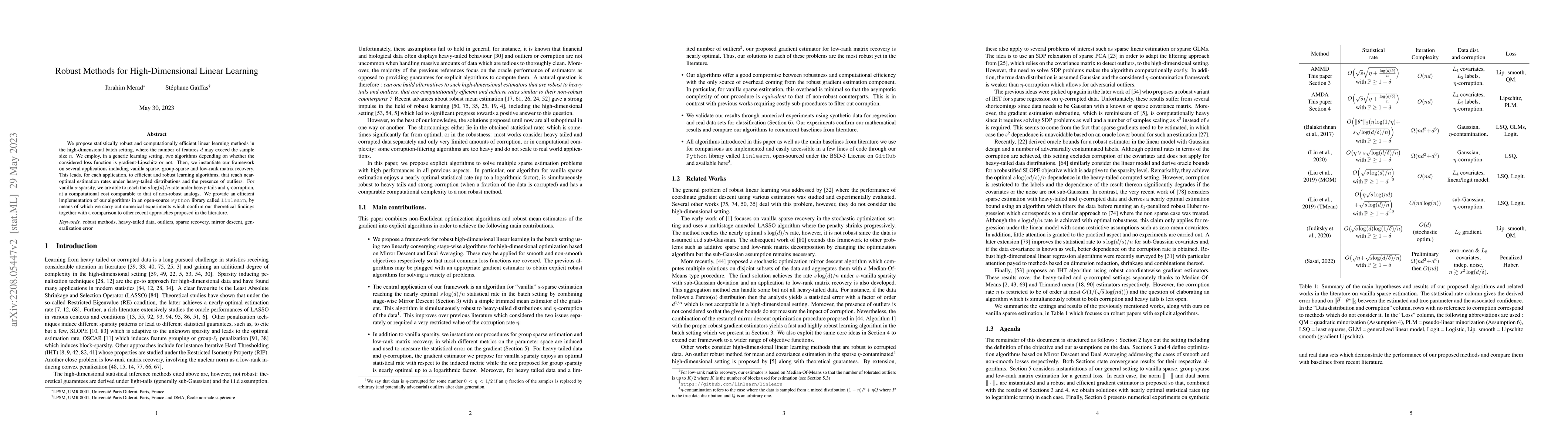 Thumbnail for Robust Methods for High-Dimensional Linear Learning