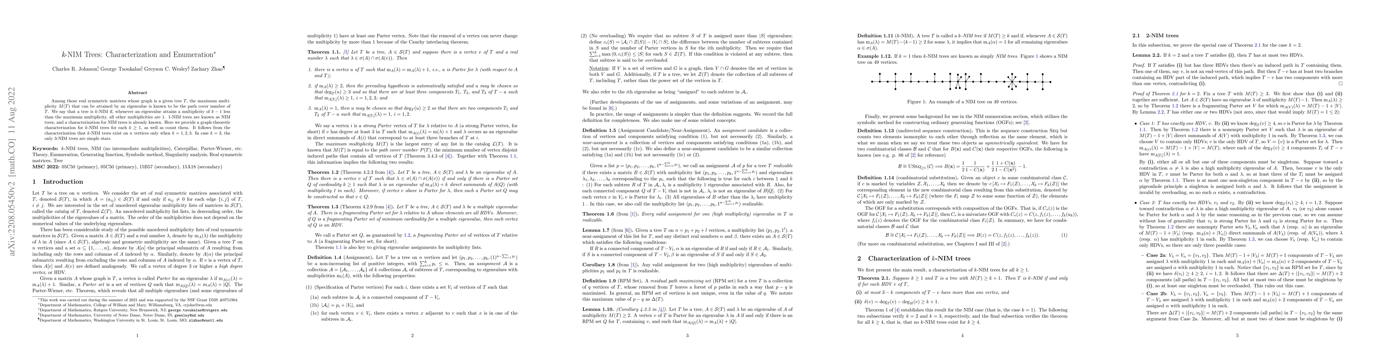 Thumbnail for $k$-NIM trees: Characterization and Enumeration