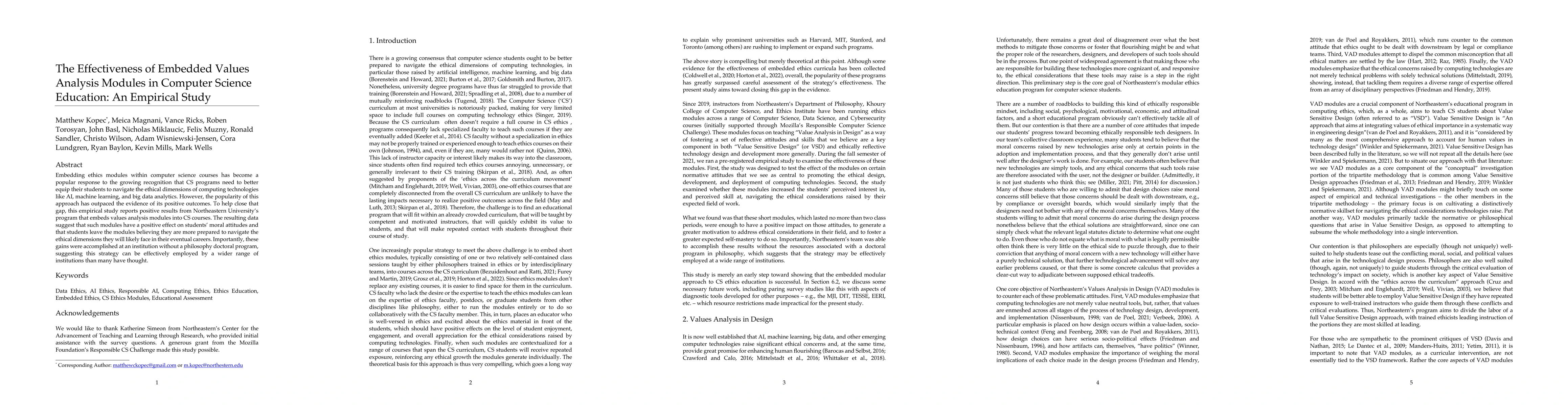 Thumbnail for The Effectiveness of Embedded Values Analysis Modules in Computer
  Science Education: An Empirical Study