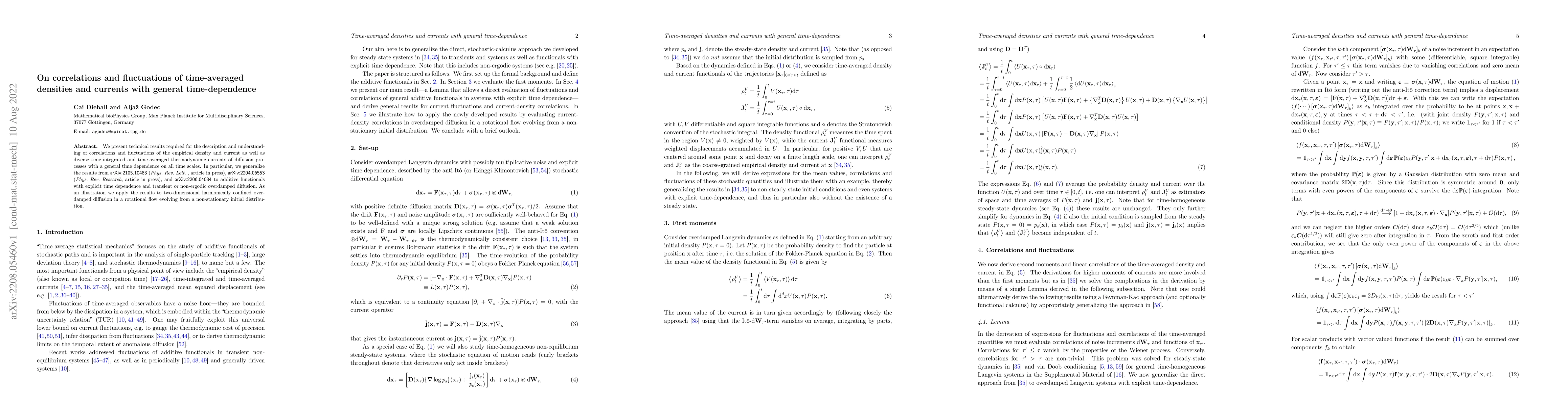 Thumbnail for On correlations and fluctuations of time-averaged densities and currents
  with general time-dependence