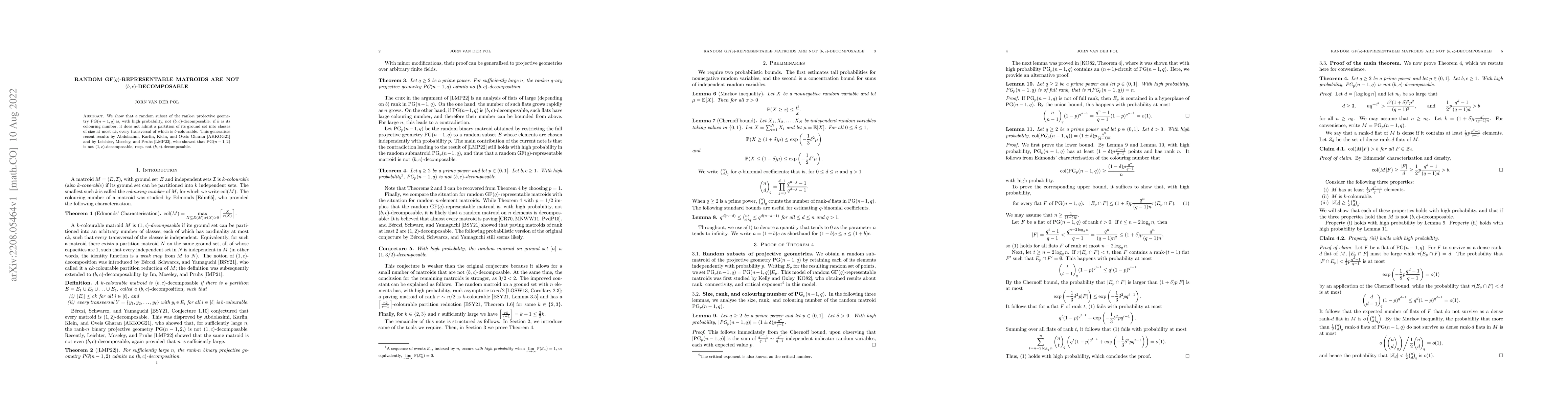 Thumbnail for Random GF(q)-representable matroids are not (b,c)-decomposable