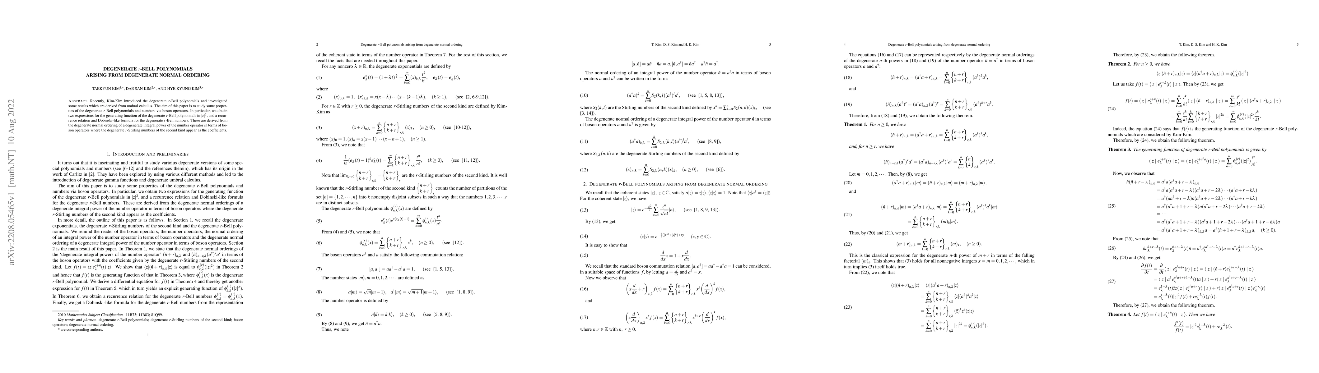 Thumbnail for Degenerate r-Bell polynomials arising from degenerate normal odering