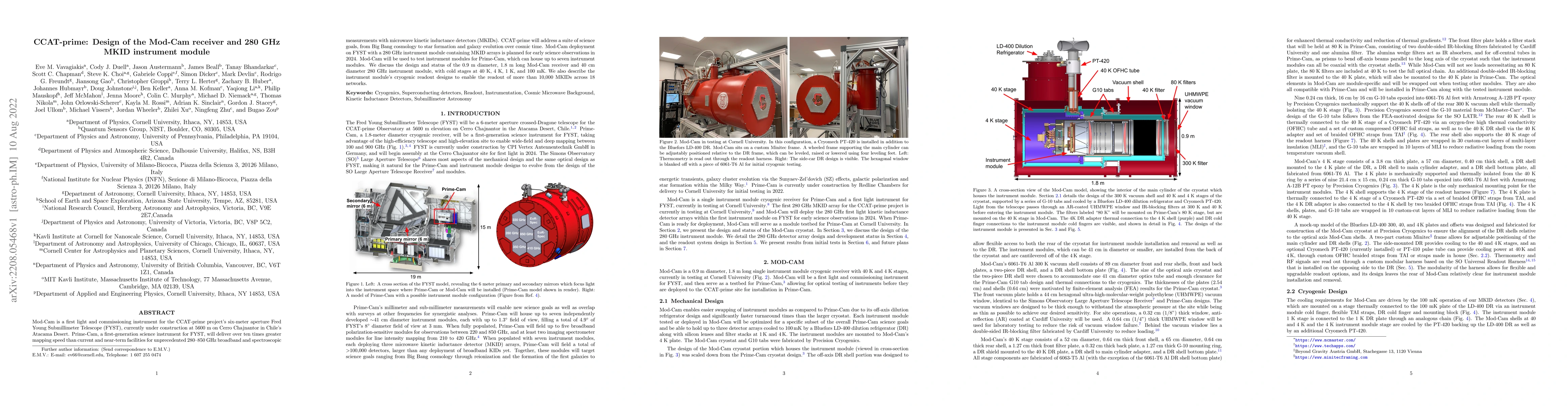 Thumbnail for CCAT-prime: Design of the Mod-Cam receiver and 280 GHz MKID instrument
  module