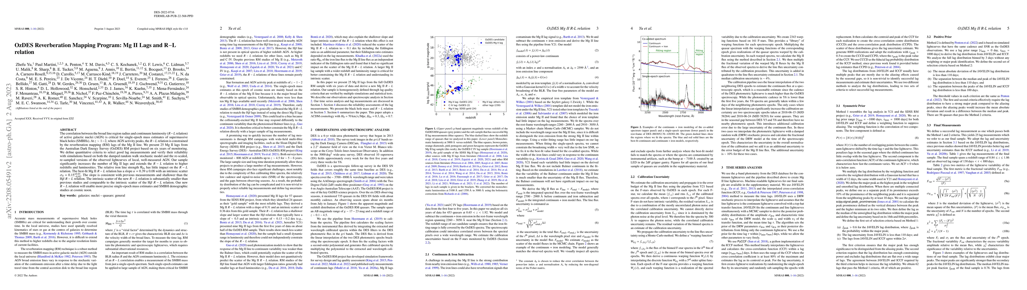 Thumbnail for OzDES Reverberation Mapping Program: Mg II Lags and R-L relation