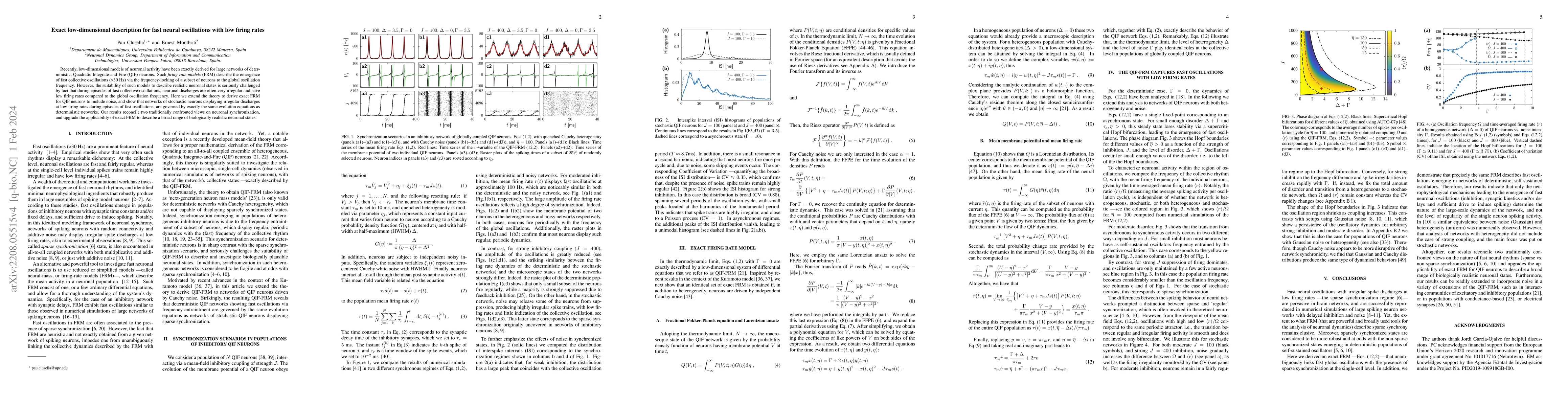 Thumbnail for Exact low-dimensional description for fast neural oscillations with low
  firing rates