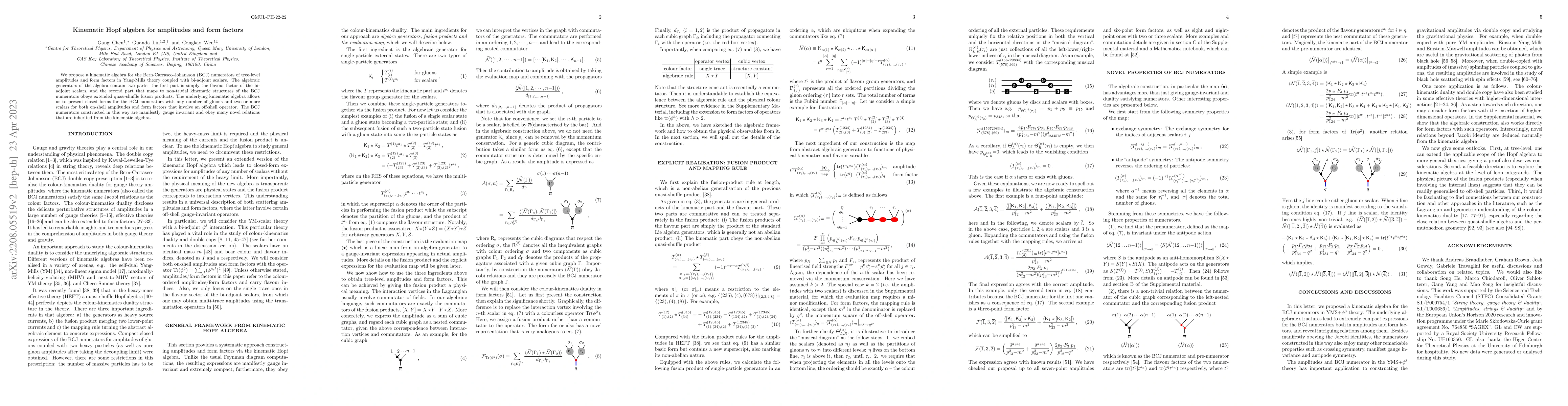 Thumbnail for Kinematic Hopf algebra for amplitudes and form factors