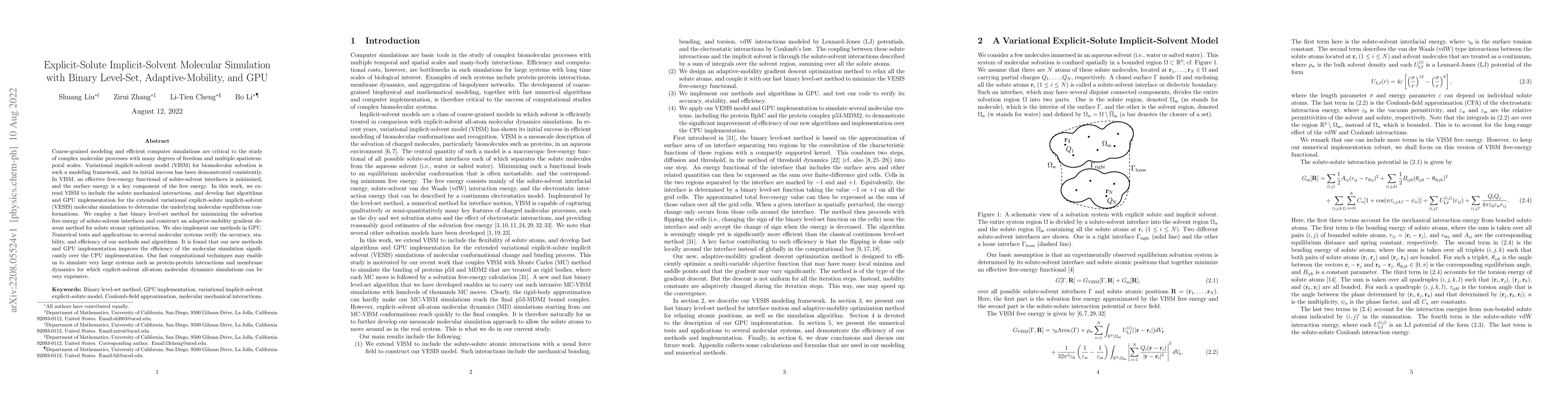 Thumbnail for Explicit-Solute Implicit-Solvent Molecular Simulation with Binary
  Level-Set, Adaptive-Mobility, and GPU