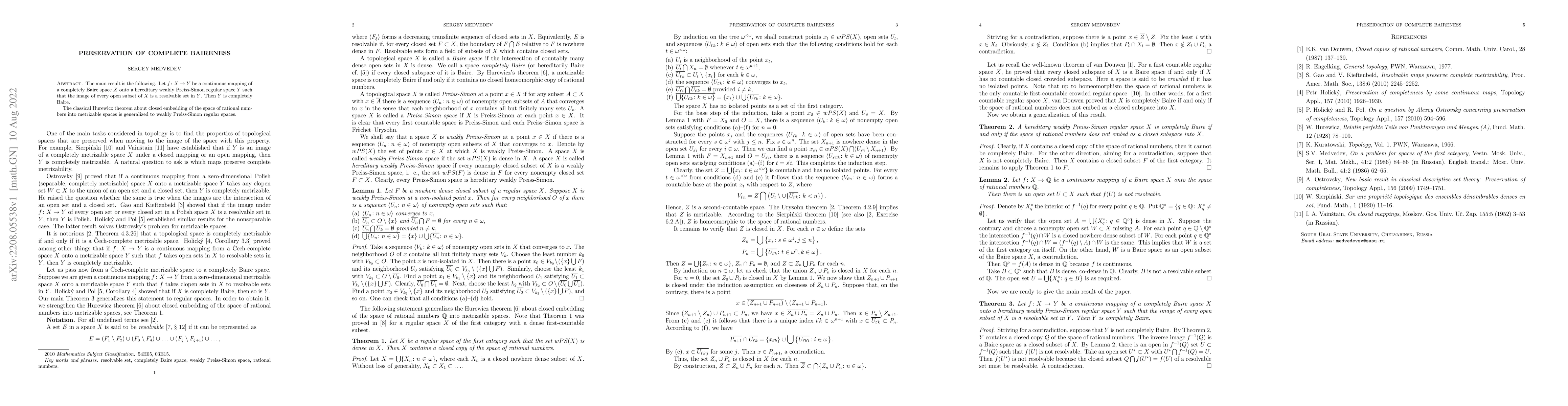 Thumbnail for Preservation of complete Baireness