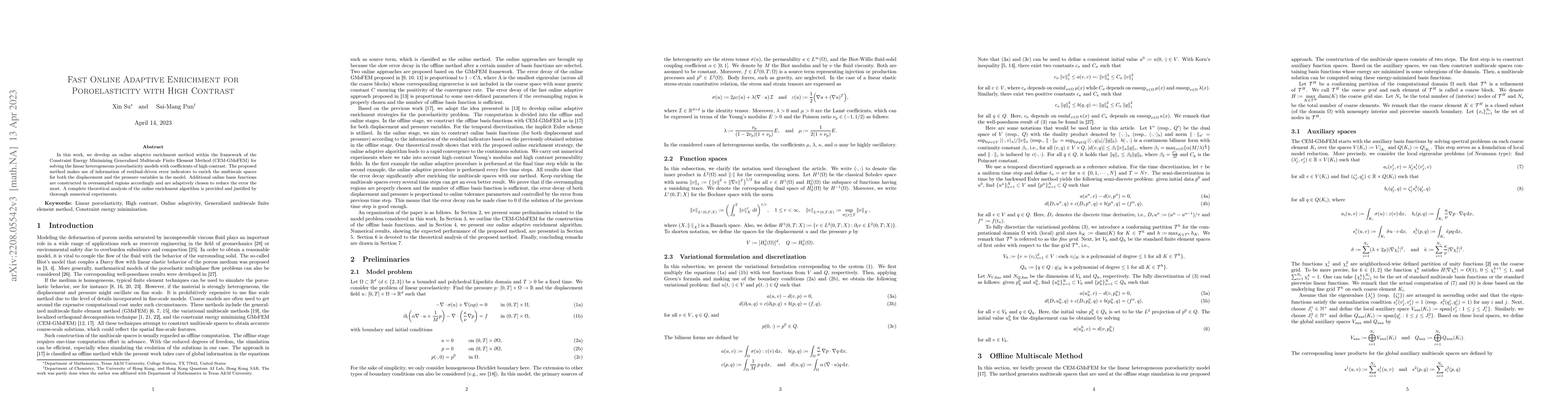 Thumbnail for Fast Online Adaptive Enrichment for Poroelasticity with High Contrast