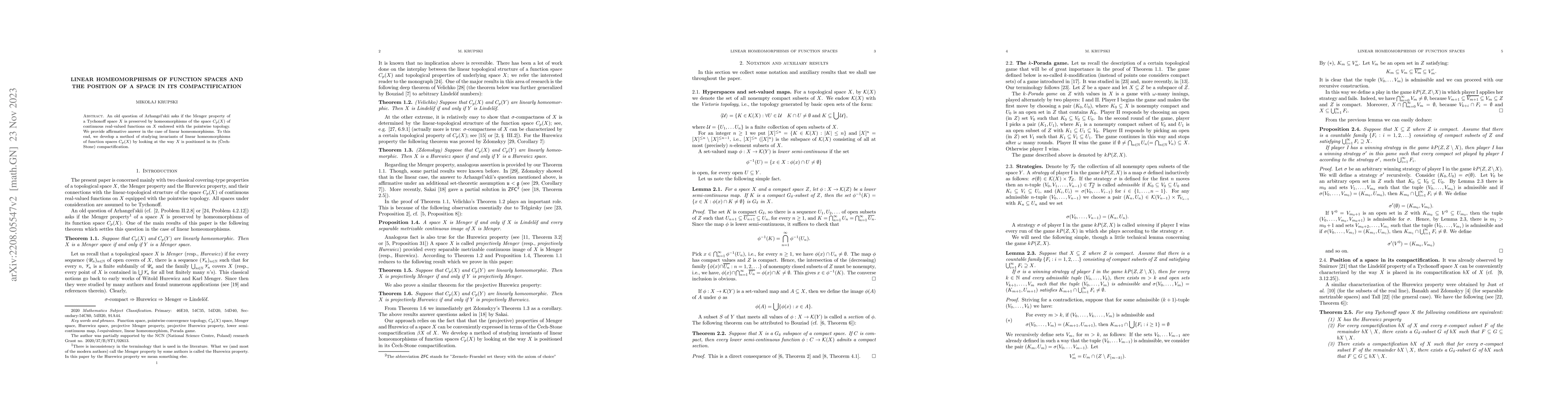 Thumbnail for Linear homeomorphisms of function spaces and the position of a space in
  its compactification