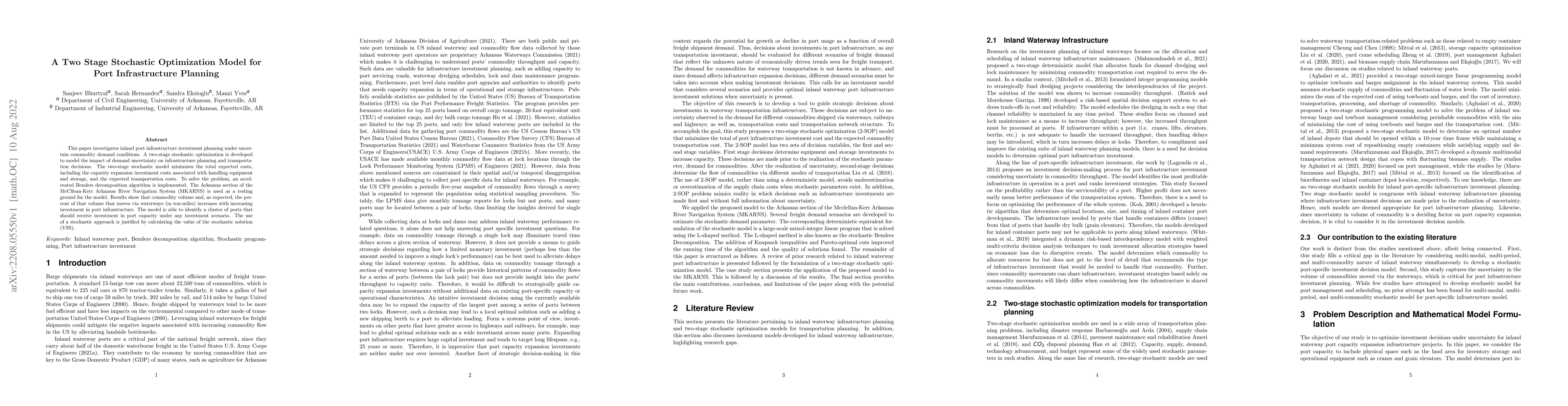 Thumbnail for A Two Stage Stochastic Optimization Model for Port Infrastructure
  Planning