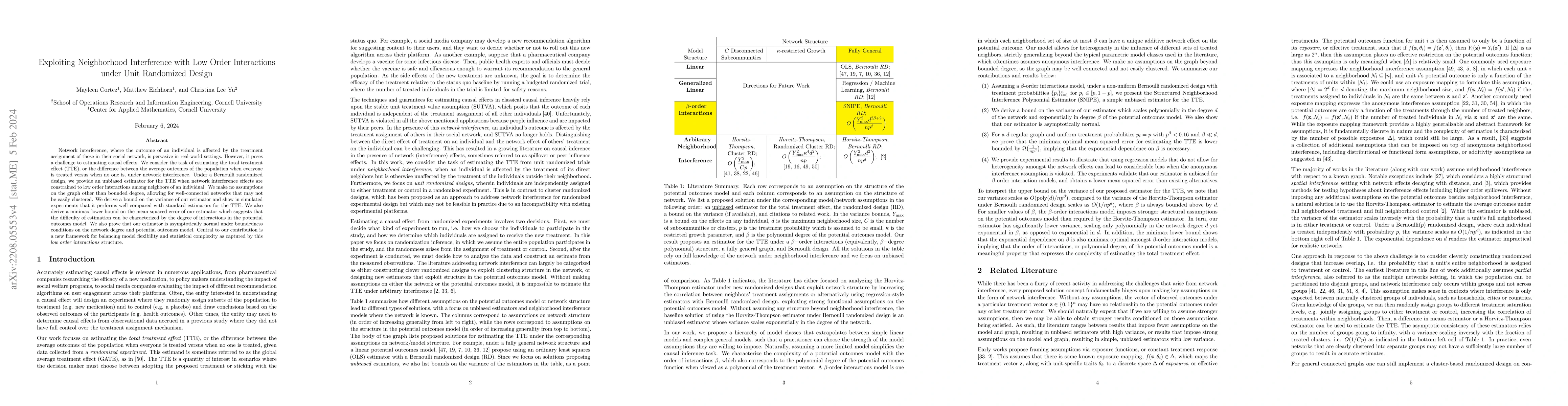 Thumbnail for Exploiting Neighborhood Interference with Low Order Interactions under
  Unit Randomized Design
