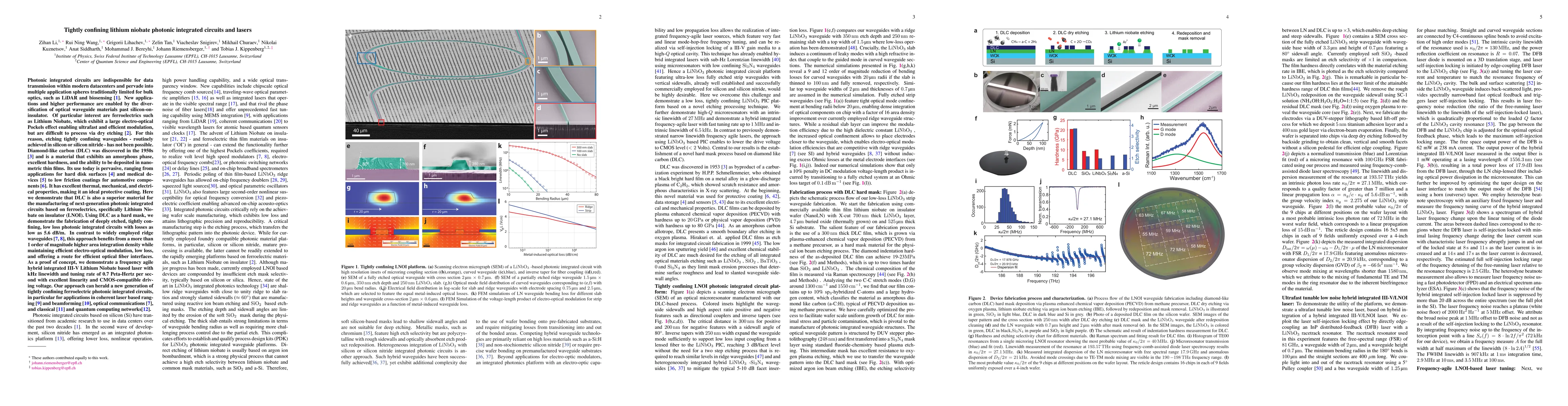 Thumbnail for Tightly confining lithium niobate photonic integrated circuits and
  lasers