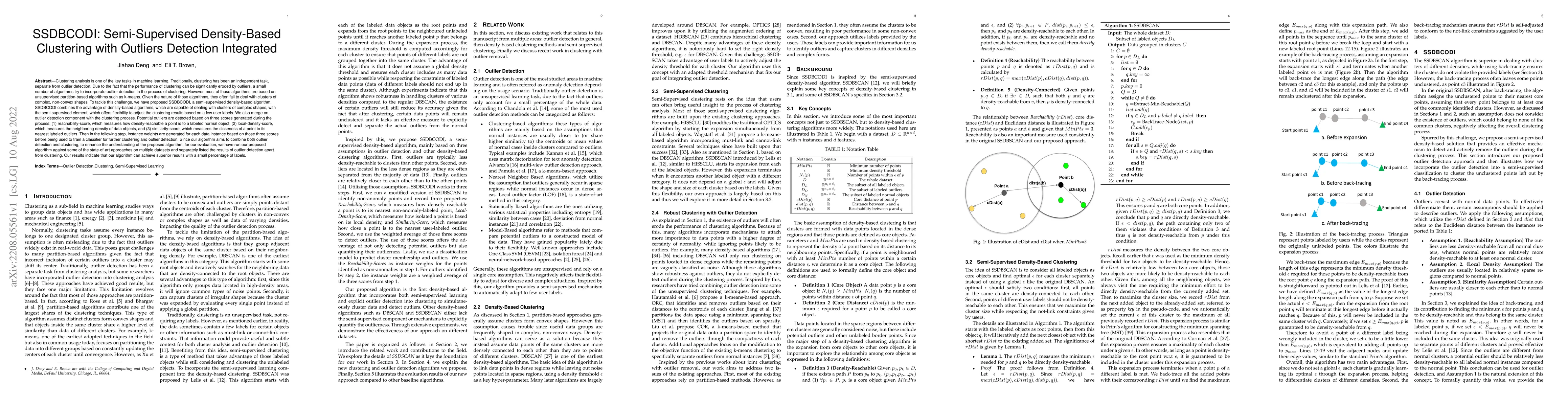 Thumbnail for SSDBCODI: Semi-Supervised Density-Based Clustering with Outliers
  Detection Integrated