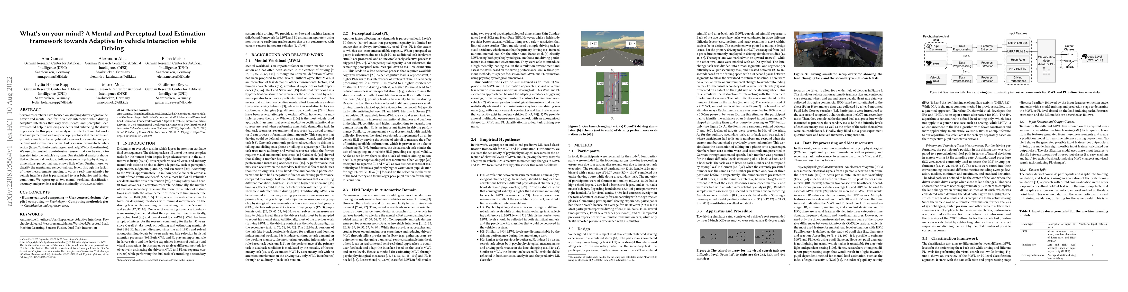 Thumbnail for What's on your mind? A Mental and Perceptual Load Estimation Framework
  towards Adaptive In-vehicle Interaction while Driving