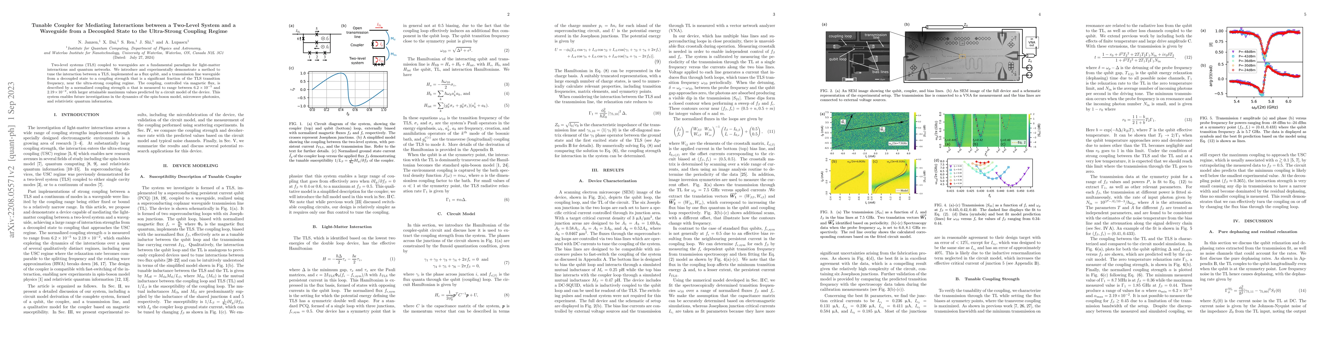 Thumbnail for Tunable Coupler for Mediating Interactions between a Two-Level System
  and a Waveguide from a Decoupled State to the Ultra-Strong Coupling Regime