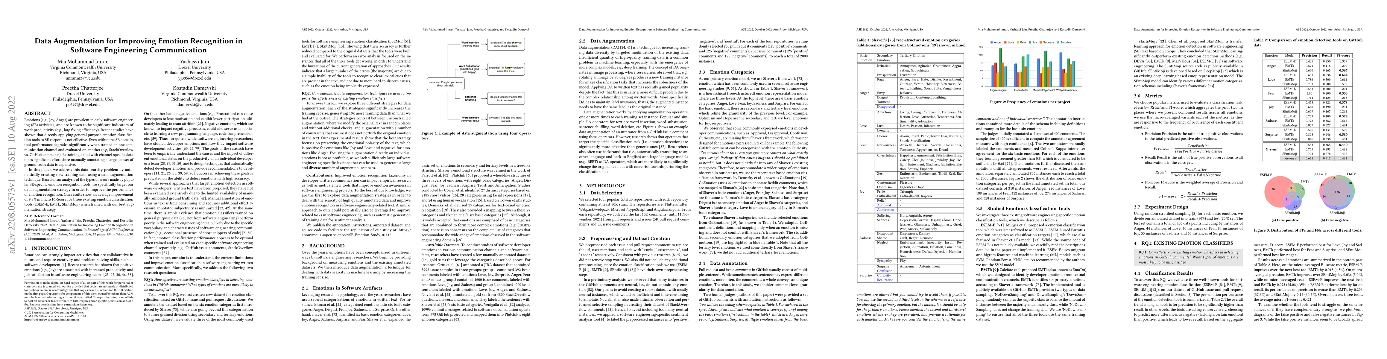 Thumbnail for Data Augmentation for Improving Emotion Recognition in Software
  Engineering Communication