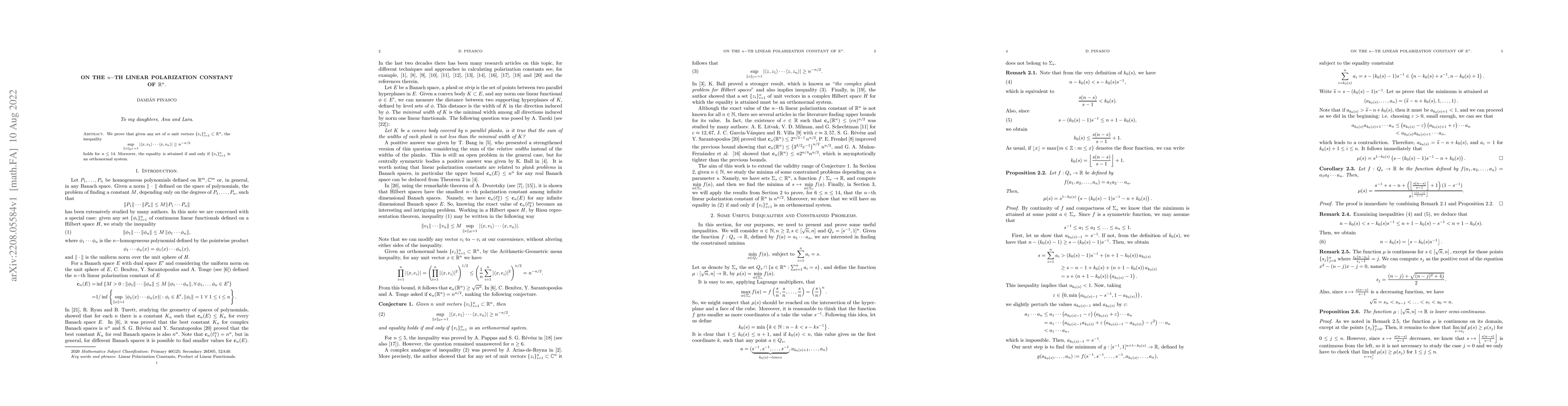Thumbnail for On the $n-$th linear polarization constant of $\mathbb{R}^n$