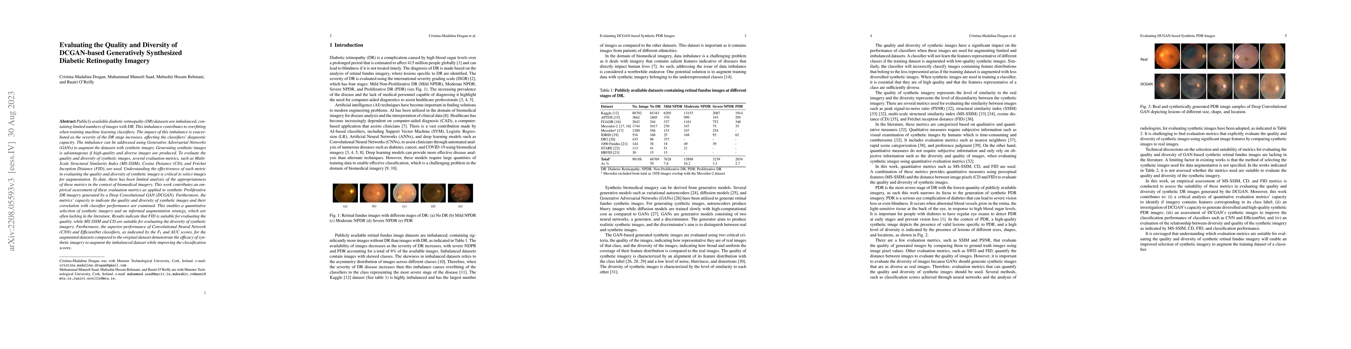 Thumbnail for Evaluating the Quality and Diversity of DCGAN-based Generatively
  Synthesized Diabetic Retinopathy Imagery