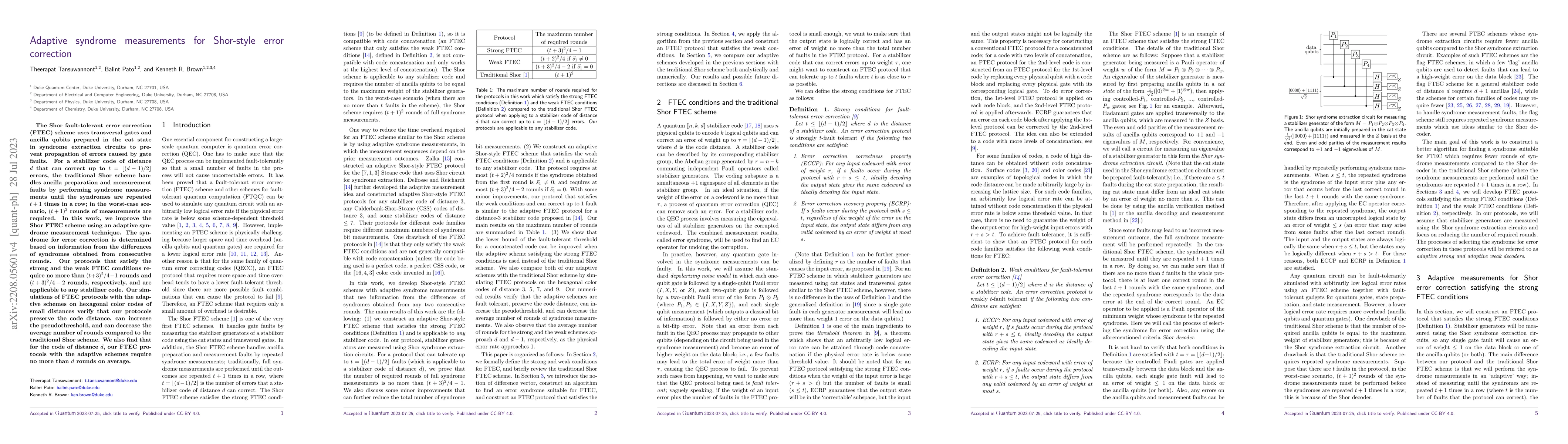 Thumbnail for Adaptive syndrome measurements for Shor-style error correction