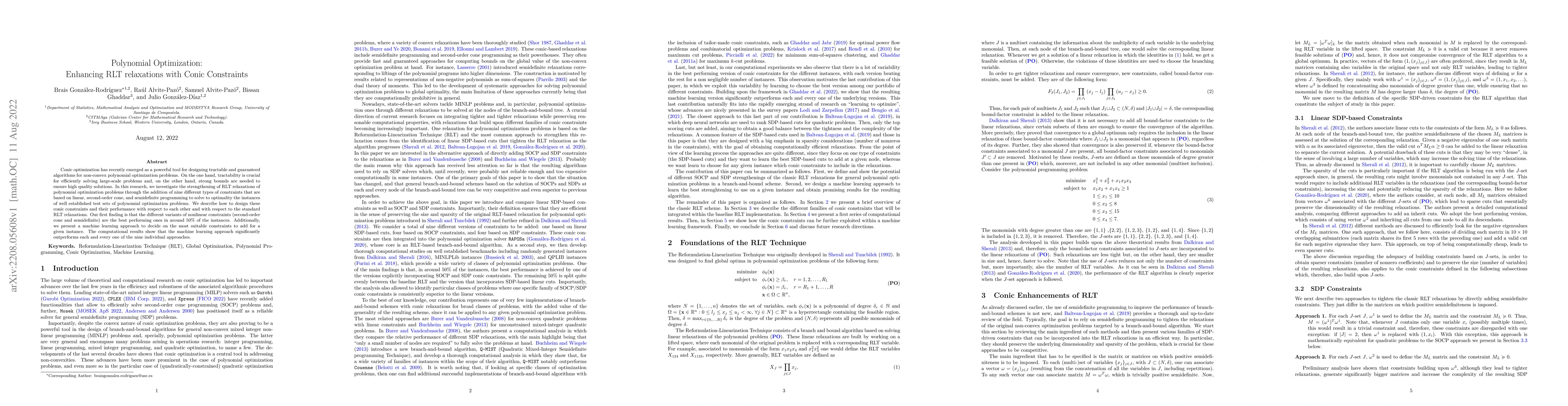 Thumbnail for Polynomial Optimization: Enhancing RLT relaxations with Conic
  Constraints