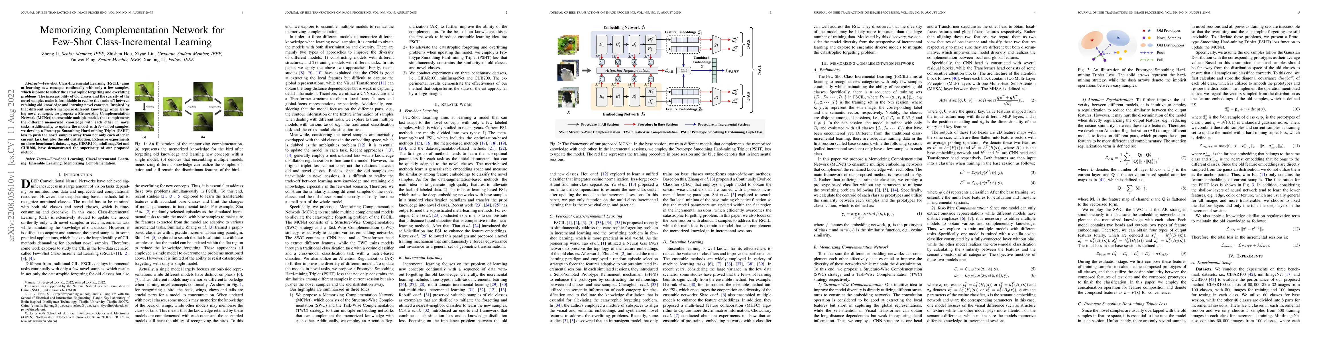 Thumbnail for Memorizing Complementation Network for Few-Shot Class-Incremental
  Learning