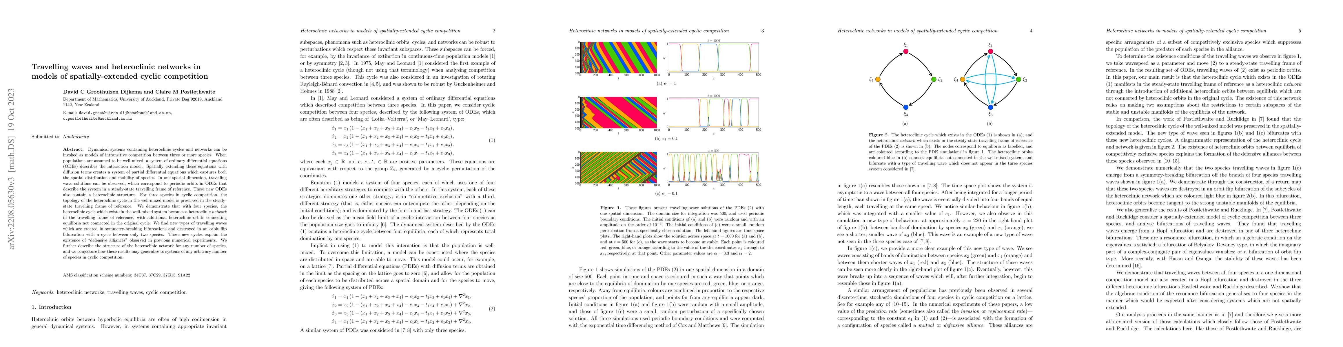Thumbnail for Travelling waves and heteroclinic networks in models of
  spatially-extended cyclic competition