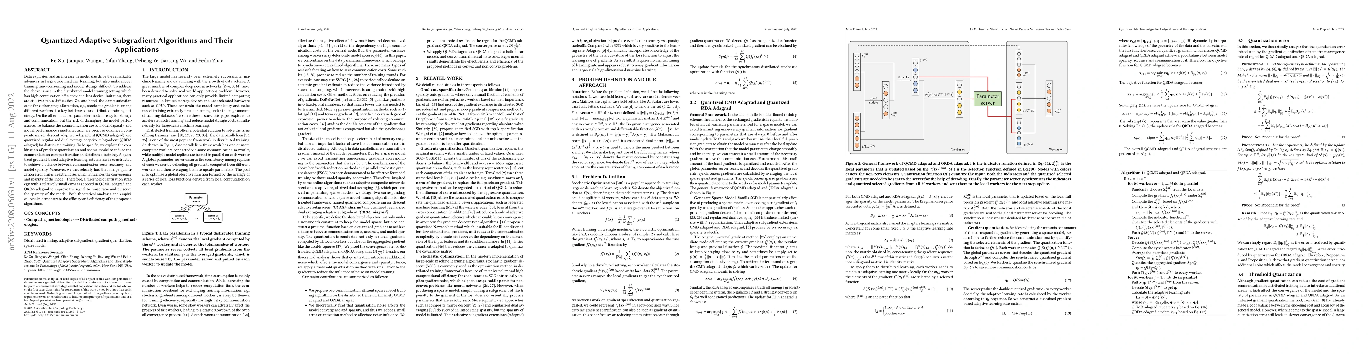 Thumbnail for Quantized Adaptive Subgradient Algorithms and Their Applications