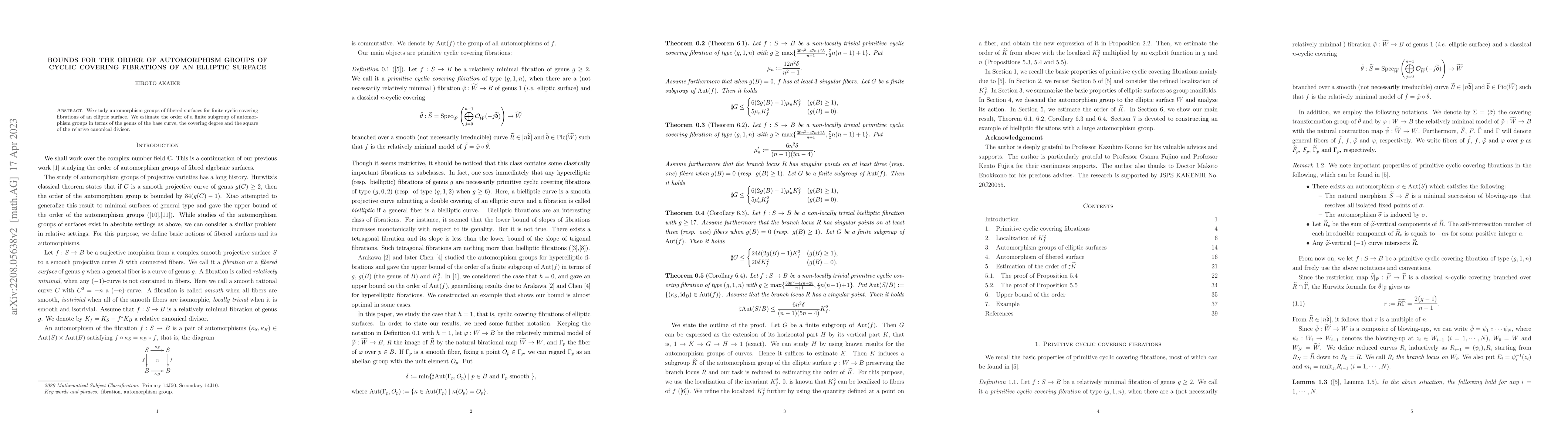 Thumbnail for Bounds for the order of automorphism groups of cyclic covering
  fibrations of an elliptic surface