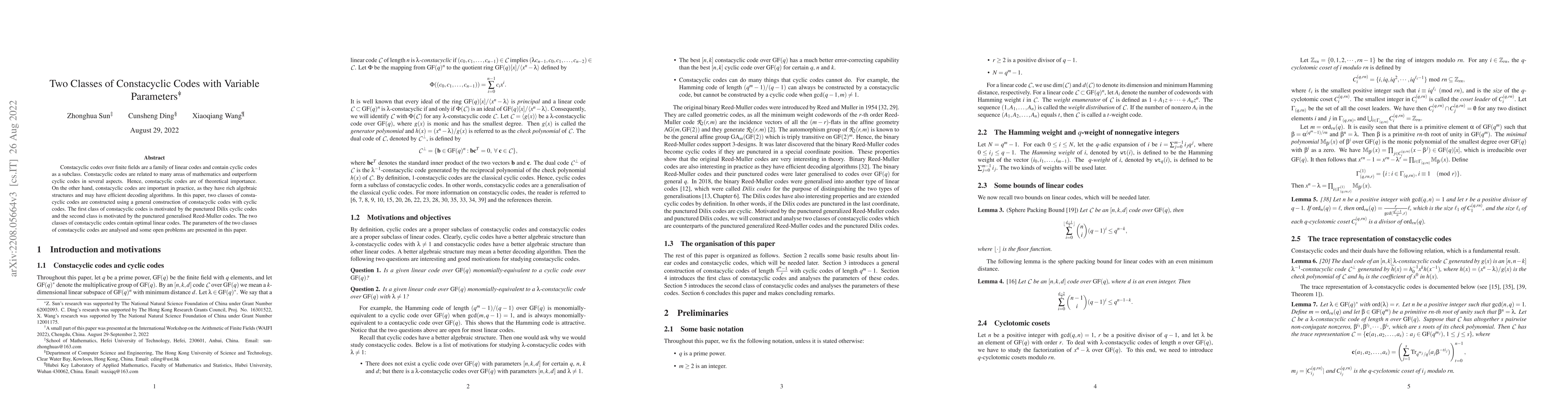 Thumbnail for Two Classes of Constacyclic Codes with Variable Parameters