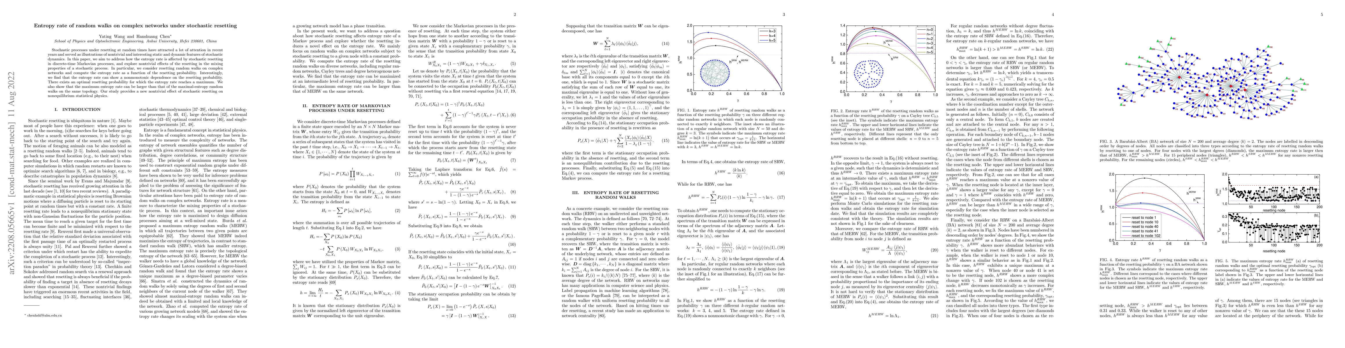 Thumbnail for Entropy rate of random walks on complex networks under stochastic
  resetting