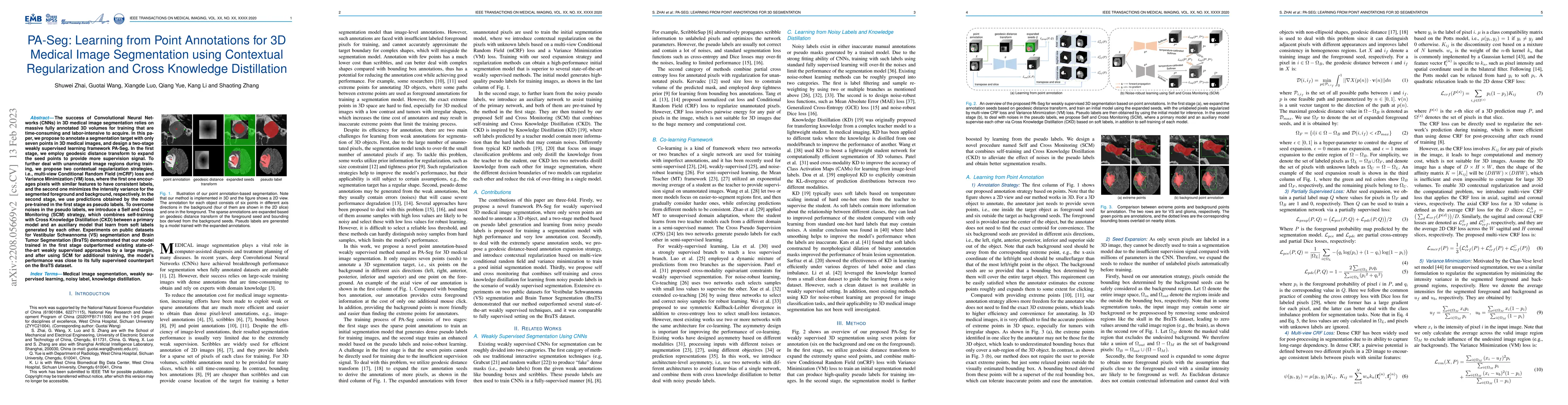 Thumbnail for PA-Seg: Learning from Point Annotations for 3D Medical Image
  Segmentation using Contextual Regularization and Cross Knowledge Distillation