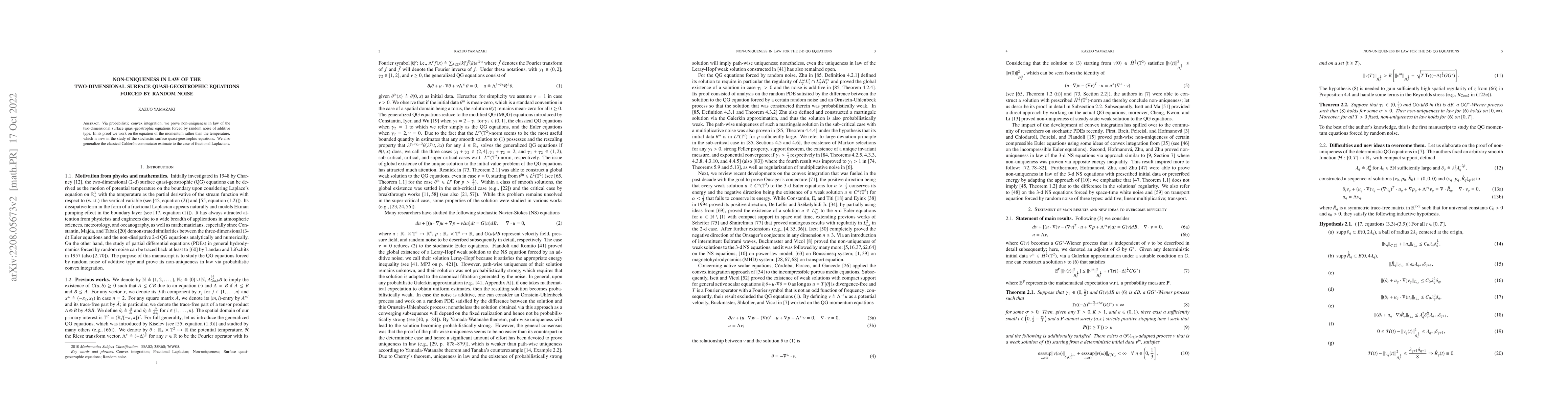 Thumbnail for Non-uniqueness in law of the two-dimensional surface quasi-geostrophic
  equations forced by random noise
