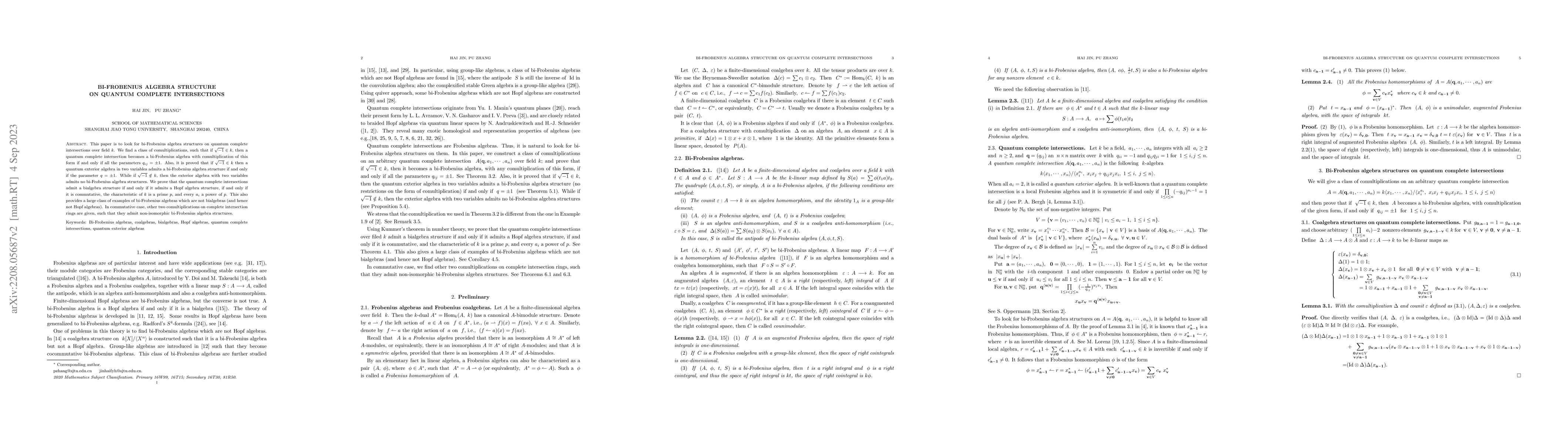 Thumbnail for Bi-Frobenius algebra structure on quantum complete intersections