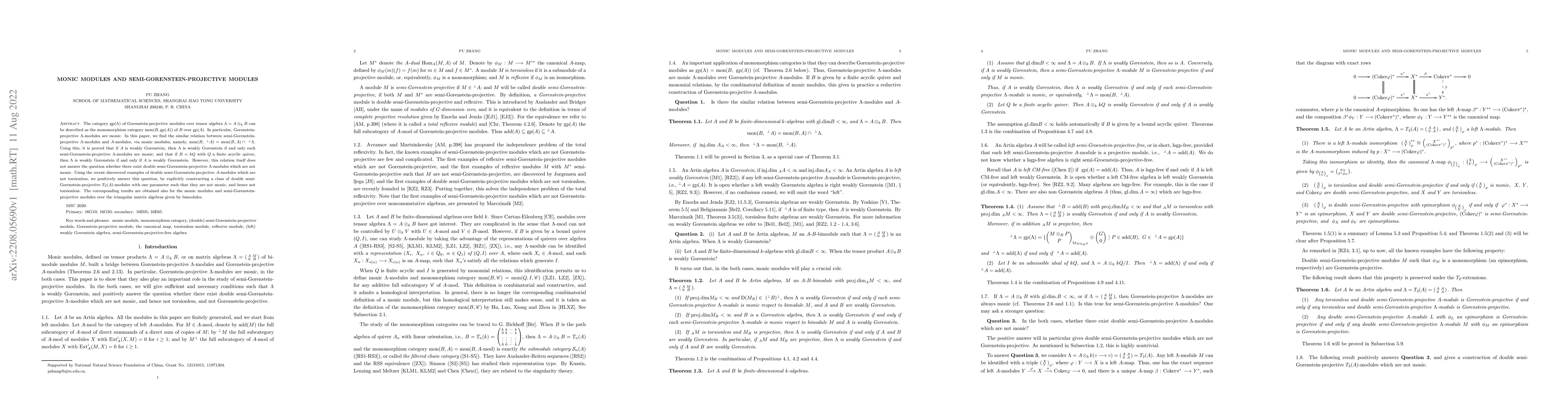 Thumbnail for Monic modules and semi-Gorenstein-projective modules