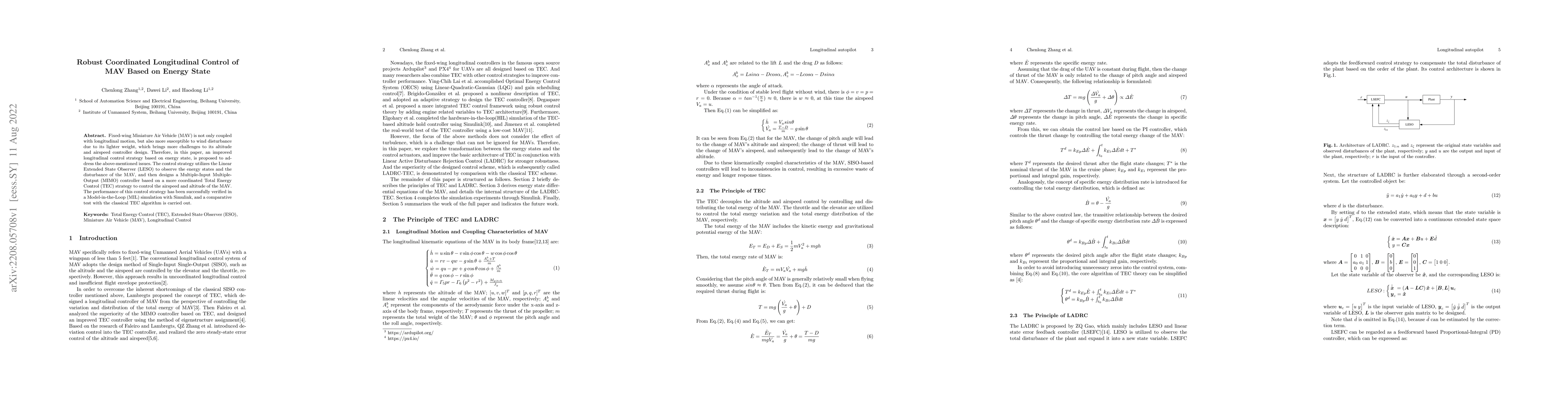 Thumbnail for Robust Coordinated Longitudinal Control of MAV Based on Energy State