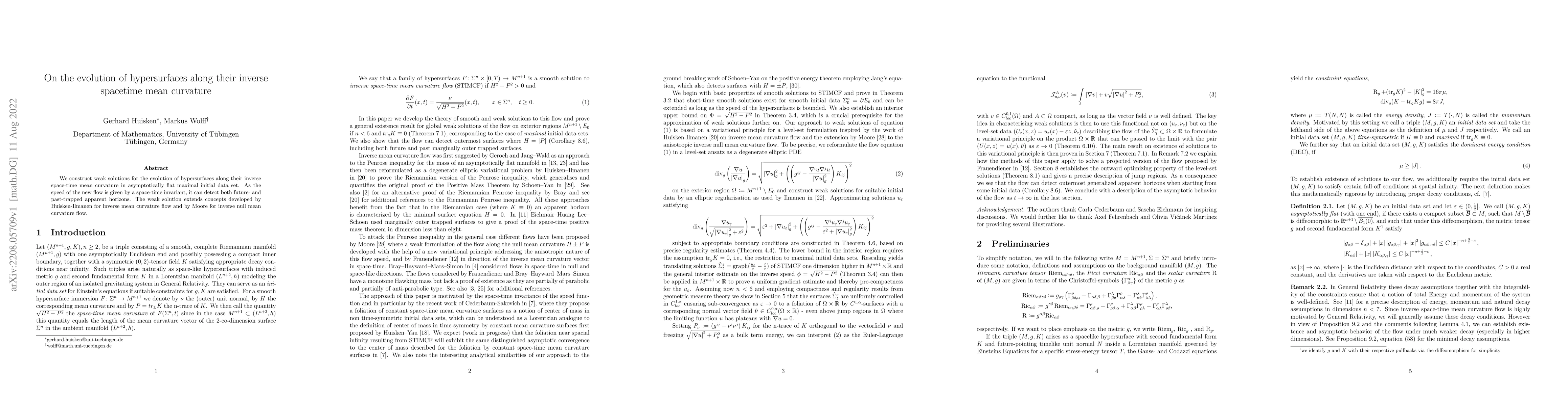 Thumbnail for On the evolution of hypersurfaces along their inverse spacetime mean
  curvature