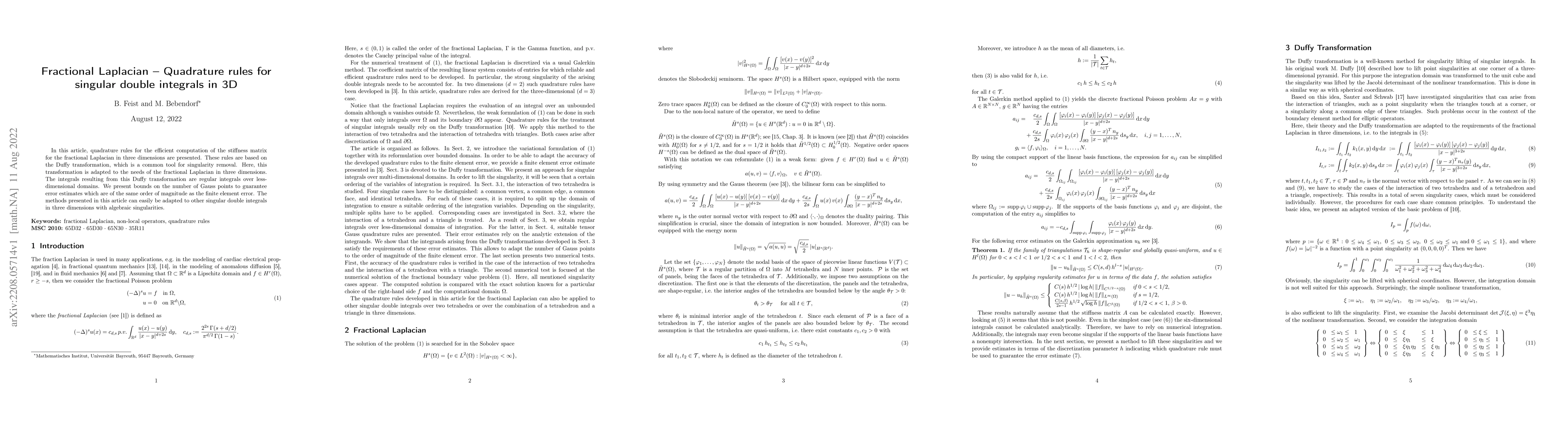 Thumbnail for Fractional Laplacian - Quadrature rules for singular double integrals in
  3D