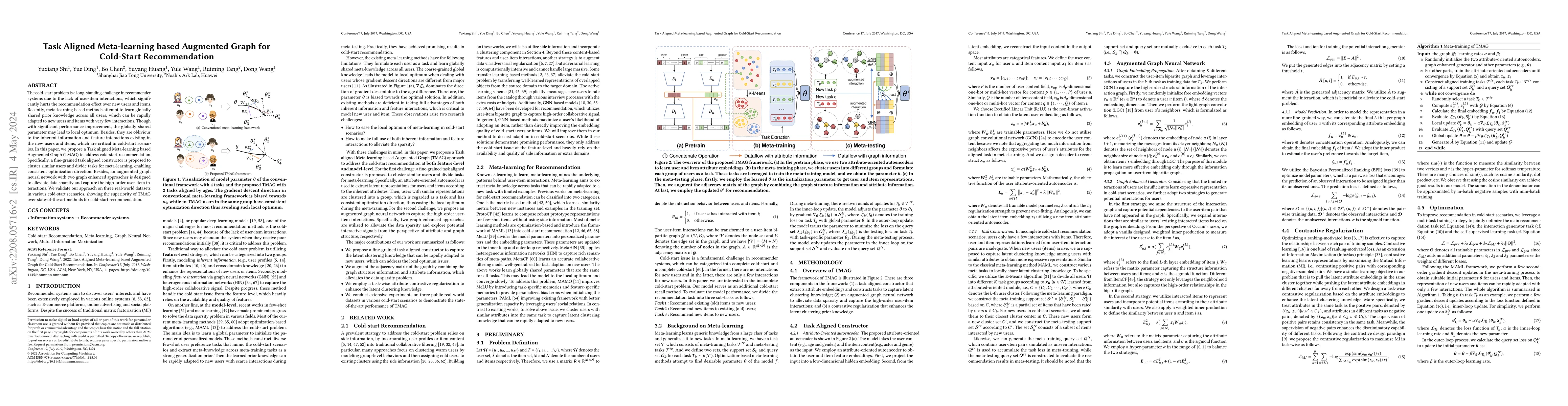 Thumbnail for Task Aligned Meta-learning based Augmented Graph for Cold-Start
  Recommendation