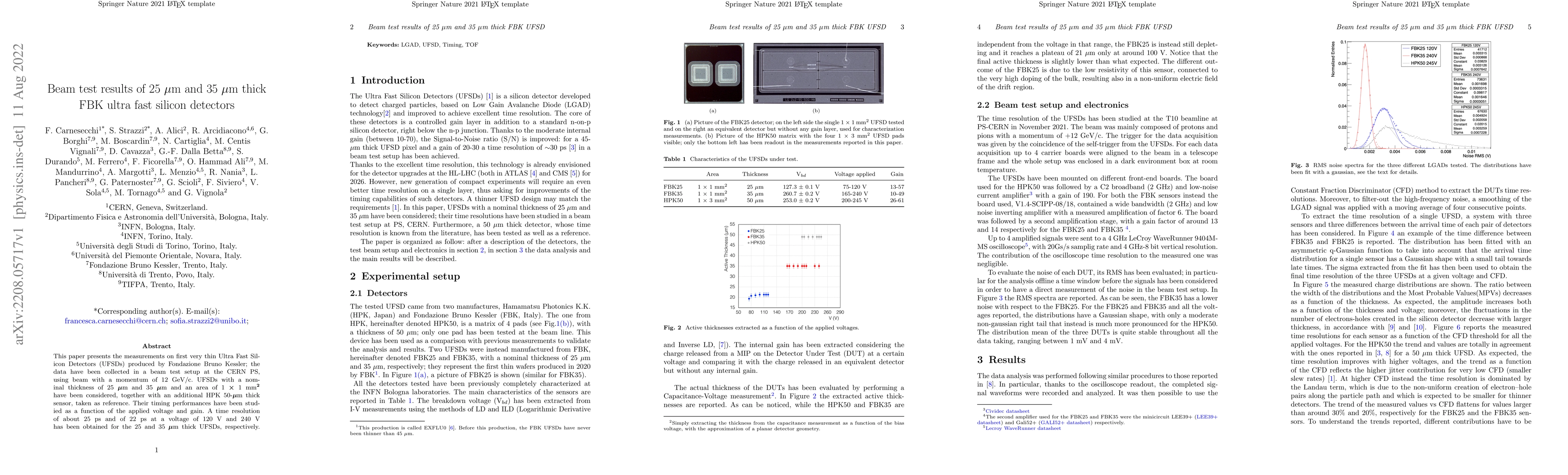Thumbnail for Beam test results of 25 $\mu$m and 35 $\mu$m thick FBK UFSD]{Beam test
  results of 25 $\mu$m and 35 $\mu$m thick FBK ultra fast silicon detectors